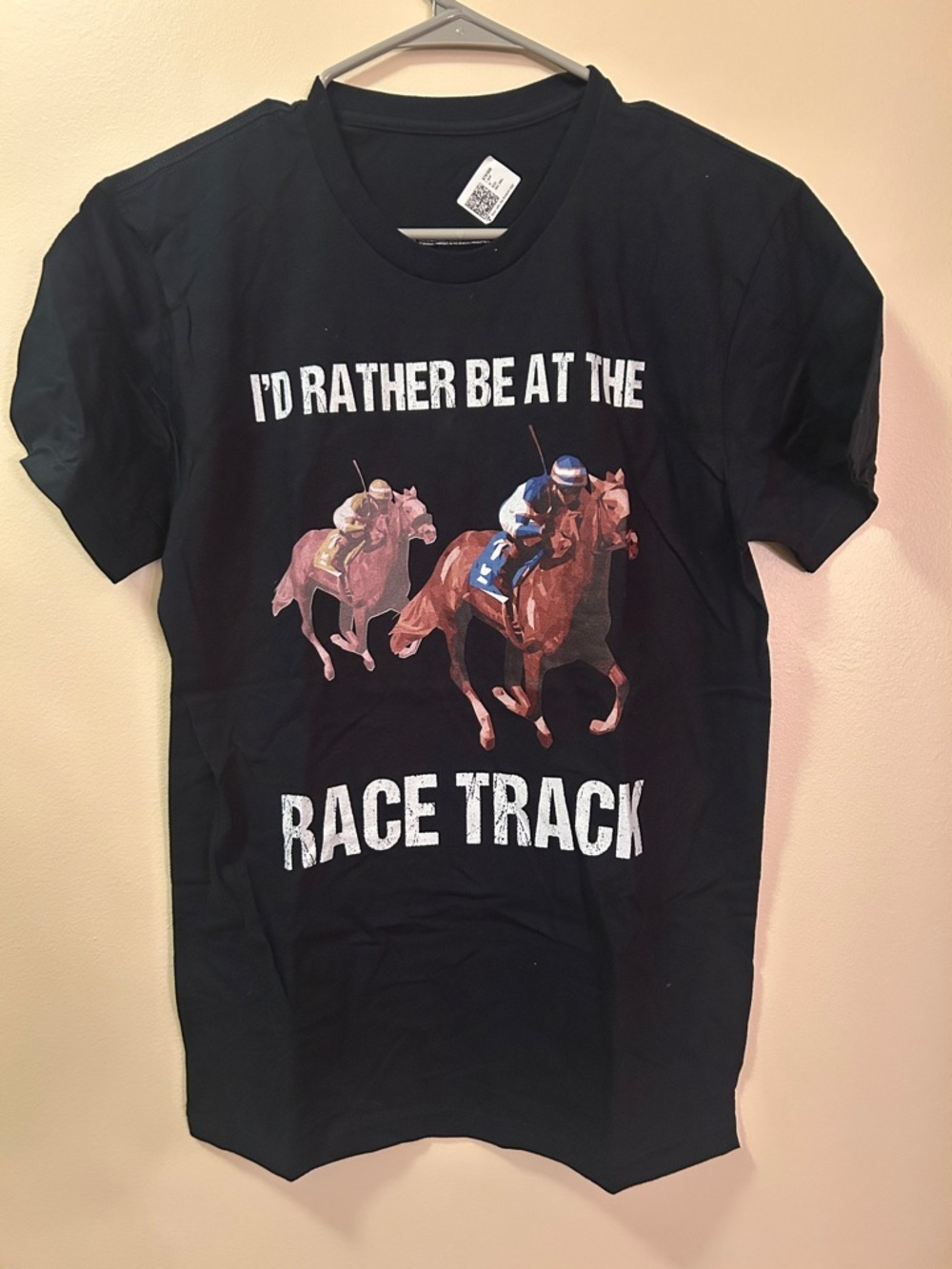 Black Horse Racing Graphic T-Shirt Men’s Size S Equestrian Sport Tee